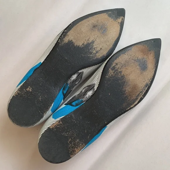 PRADA Graphic-Lips Printed Pointed Toe Ballet Flat White Blue Women’s Size 37.5 - Picture 10 of 13